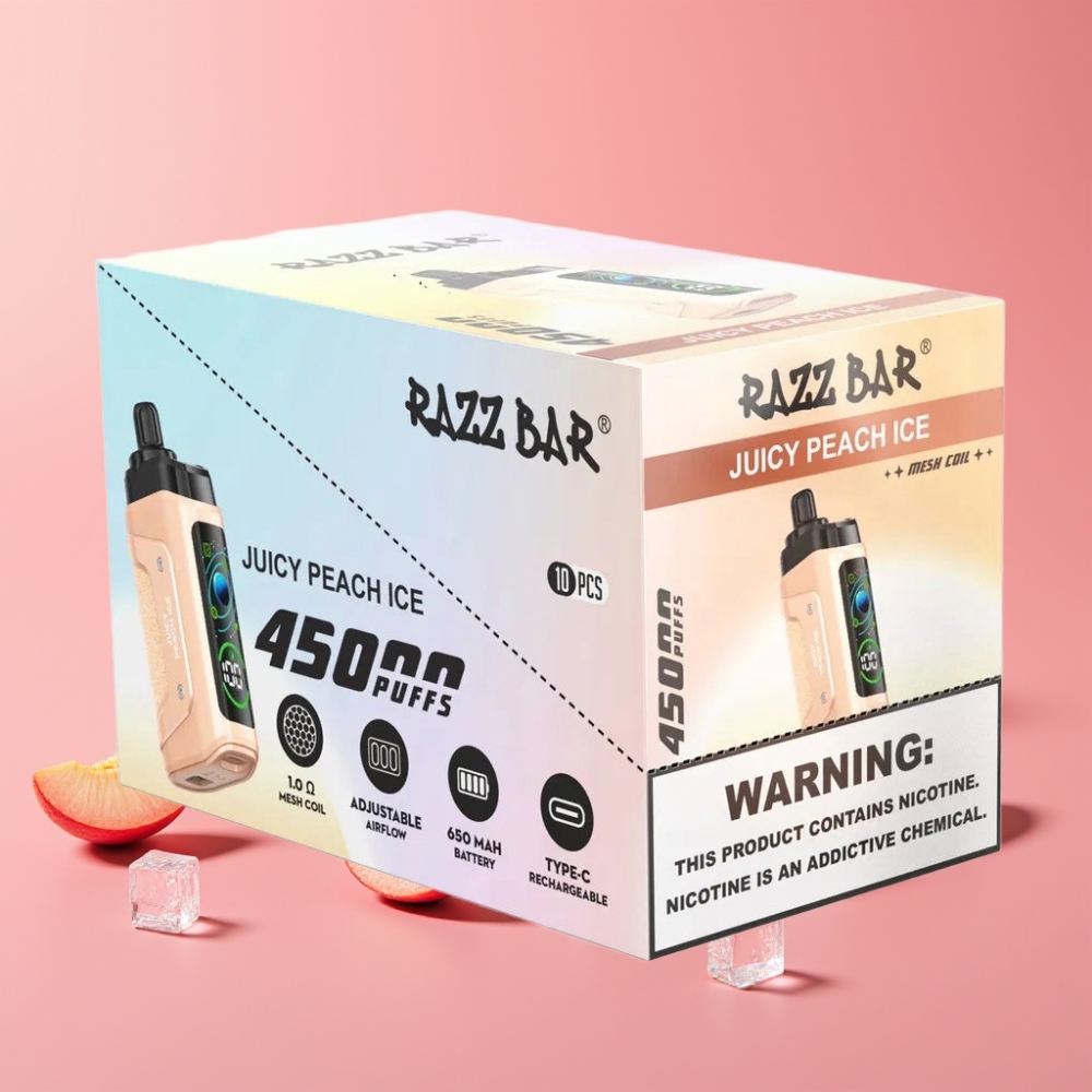 Razz Bar 45000 Puffs Disposable Vape Sočni Sladoledni Breskva 1.0 Ohm, 650 mAh, Tip-C