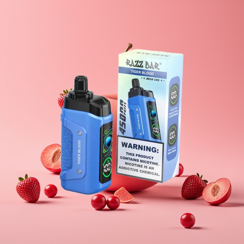 Razz Bar 45000 Puffs Disposable Vape Tiger Blood (Tigrova kri) 1.0 Ohm Mesh Coil, 650 mAh
