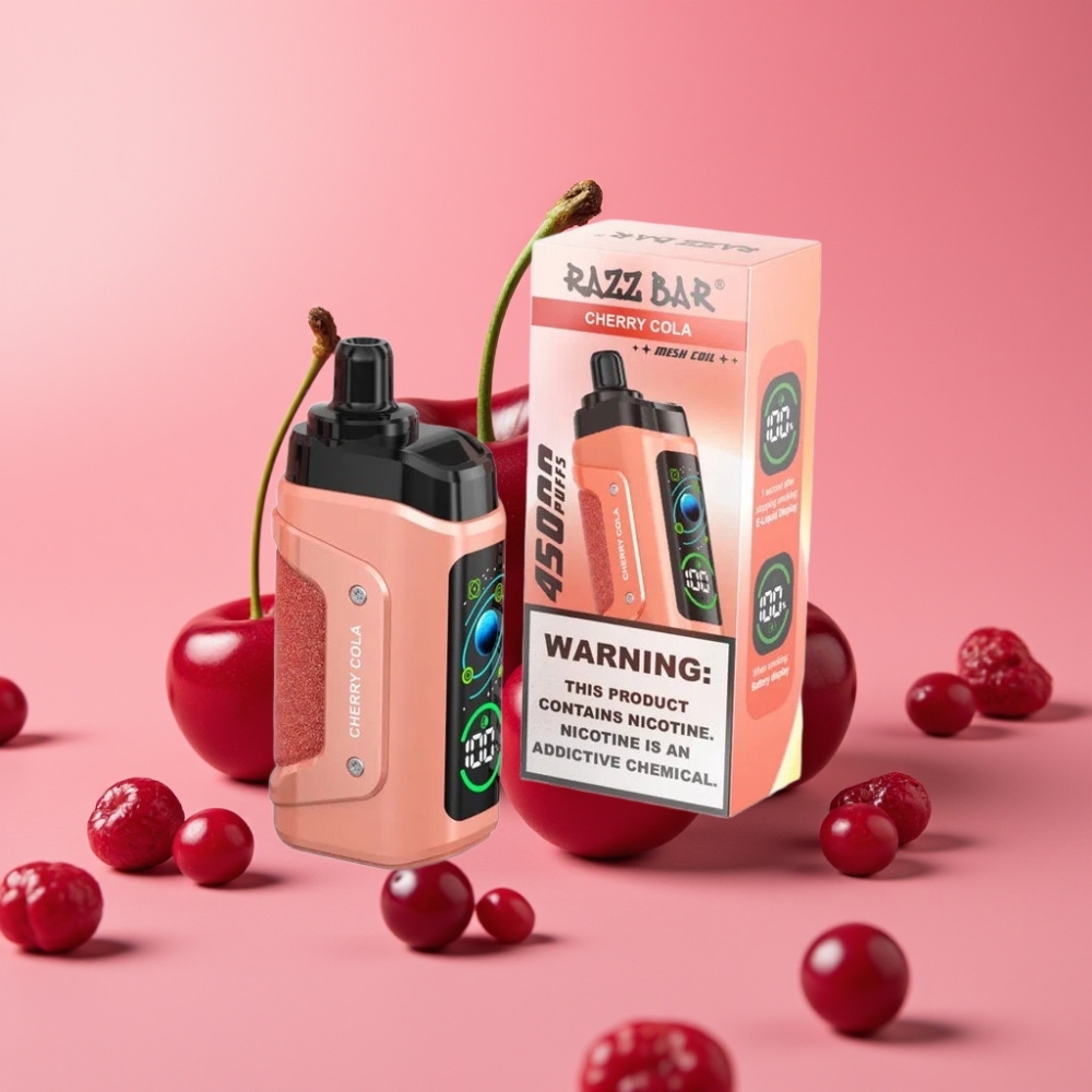 Razz Bar 45000 Puffs Disposable Vape Češnjeva Kola, 1.0 Ohm, Nastavljiv Pretok Zraka, 650 mAh