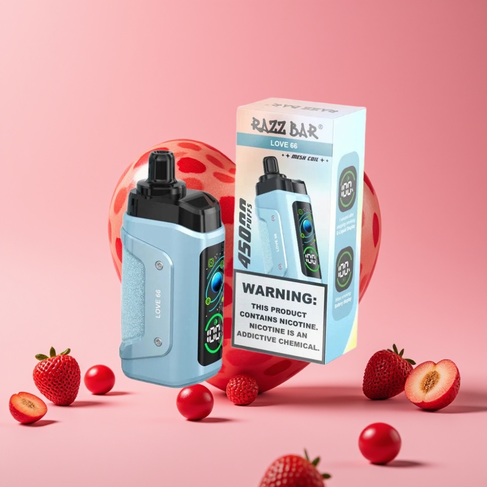 Razz Bar 45000 Puffs Ljubezen 66 1.0 Ohm Mesh Coil, Nastavljiv Pretok Zraka, 650 Mah