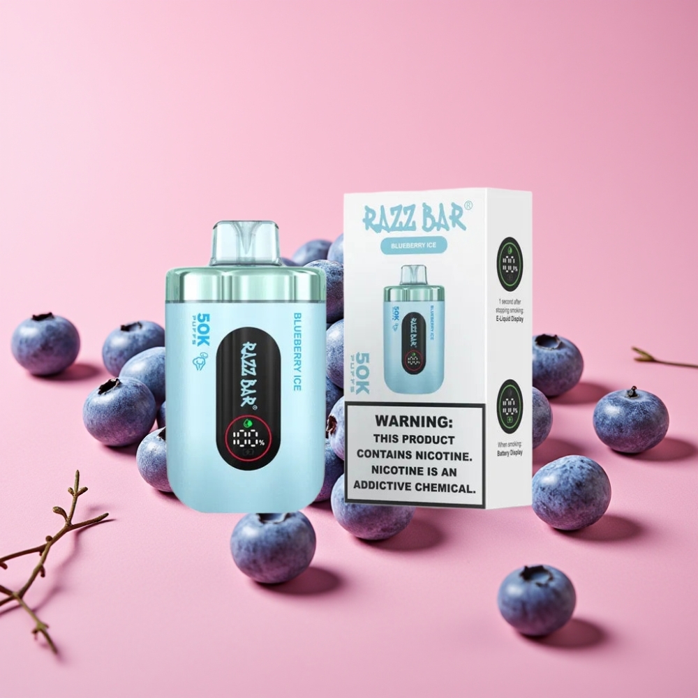 Razz Bar 50K Puffs Disposable Vape Borovnični Led, 50000 Puffs, 1.0 Ohm, Type-C