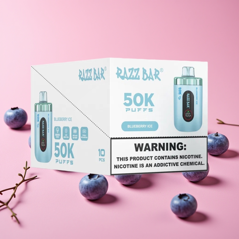 Razz Bar 50K Puffs Disposable Vape Borovnični Led, 50000 Puffs, 1.0 Ohm, Type-C