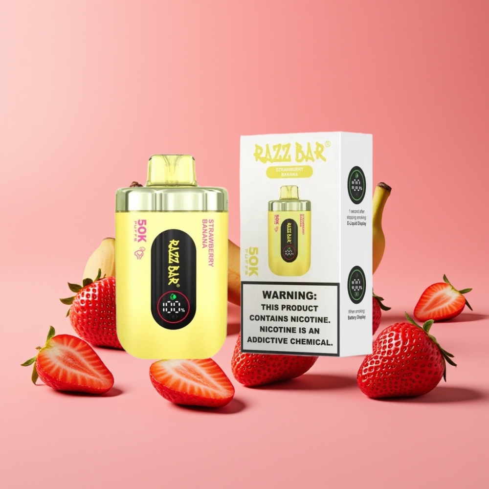 Razz Bar 50K Puffs Disposable Vape Jagoda Bananica 50000 Puffs 2% Nikotina