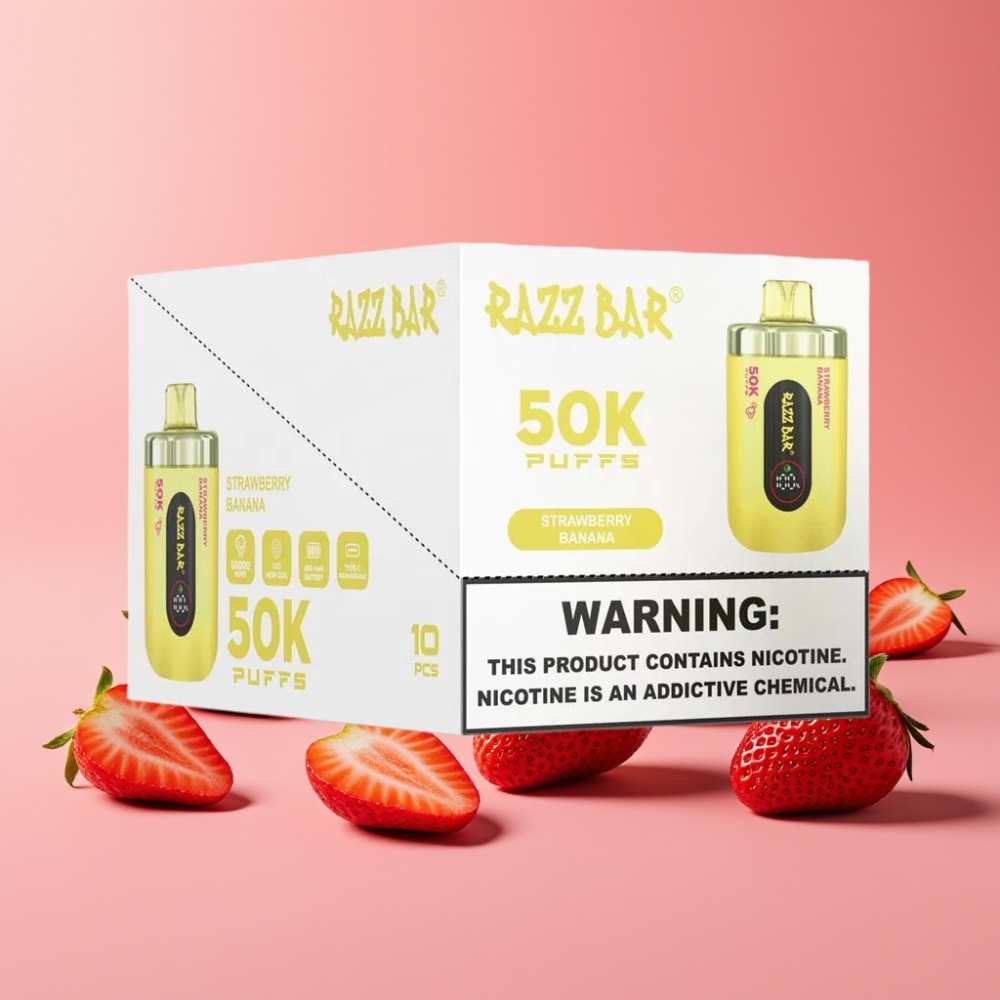 Razz Bar 50K Puffs Disposable Vape Jagoda Bananica 50000 Puffs 2% Nikotina