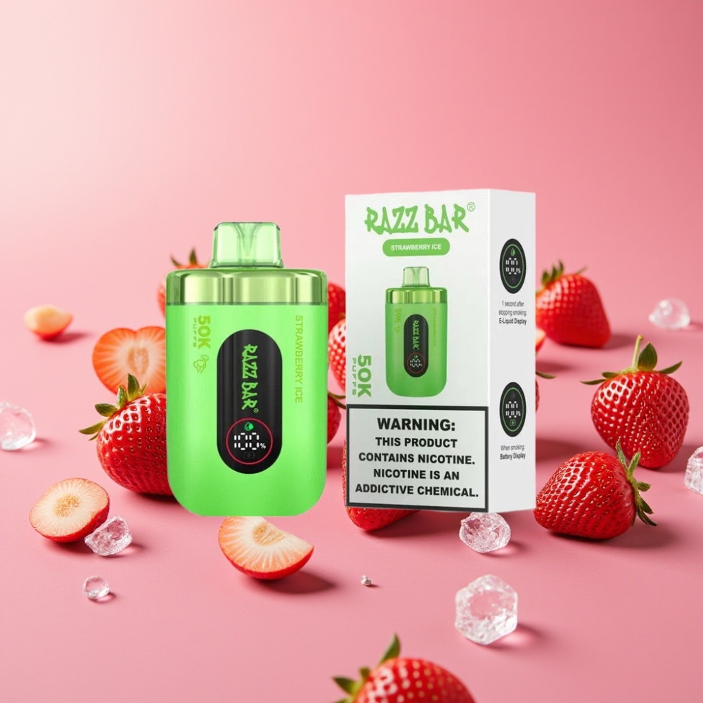 Razz Bar 50K Puffs Disposable Vape Jagoda Led, 50000 Puffs, 1.0 Ohm, Type-C
