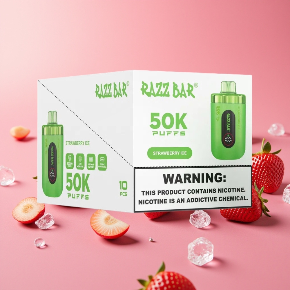 Razz Bar 50K Puffs Disposable Vape Jagoda Led, 50000 Puffs, 1.0 Ohm, Type-C