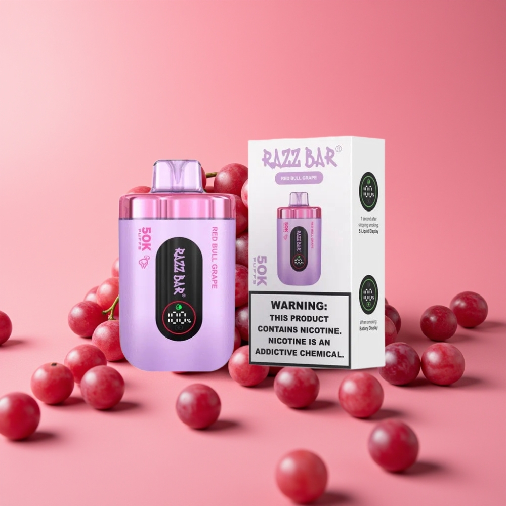 Razz Bar 50K Puffs Disposable Vape Red Bull Grozdje, 50000 Puffs, 1.0 Ohm, Type-C