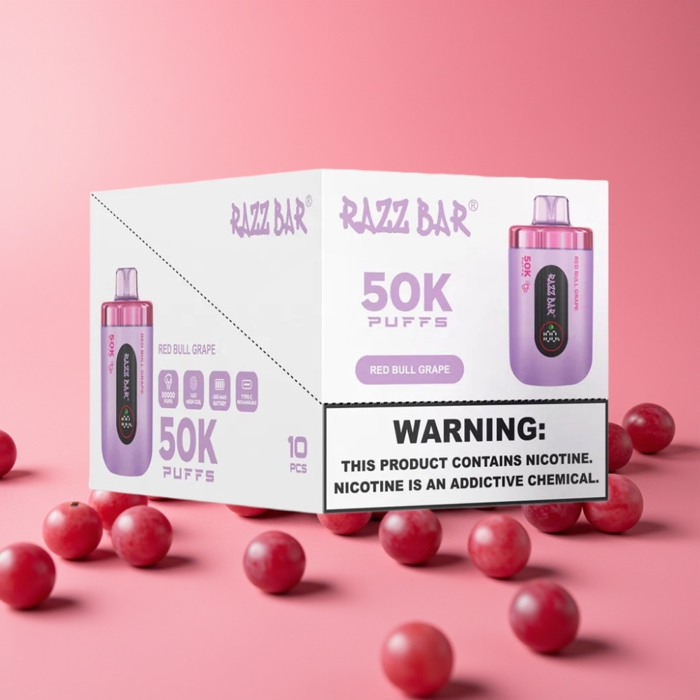 Razz Bar 50K Puffs Disposable Vape Red Bull Grozdje, 50000 Puffs, 1.0 Ohm, Type-C