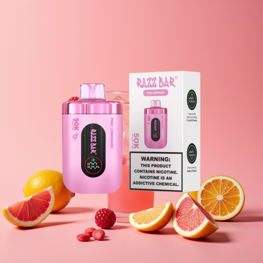 Razz Bar 50K Puffs Disposable Vape Rožnati Limoninada, 50000 Puffov, 1.0 Ohm, 650mAh