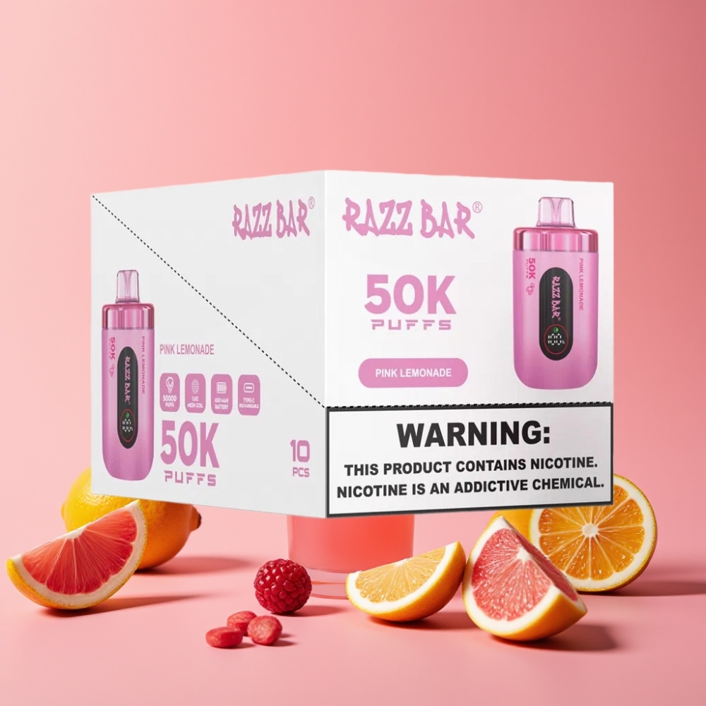 Razz Bar 50K Puffs Disposable Vape Rožnati Limoninada, 50000 Puffov, 1.0 Ohm, 650mAh