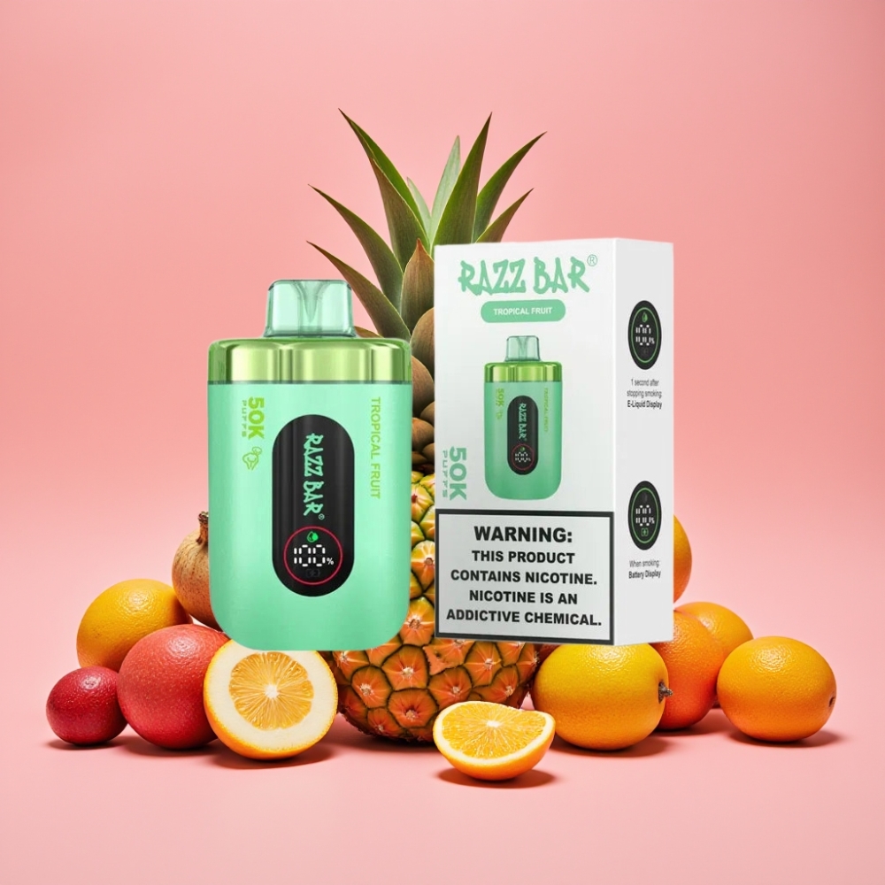 Razz Bar 50K Puffs Disposable Vape Tropsko Sadje, 50000 Puffov, 2% Nikotina