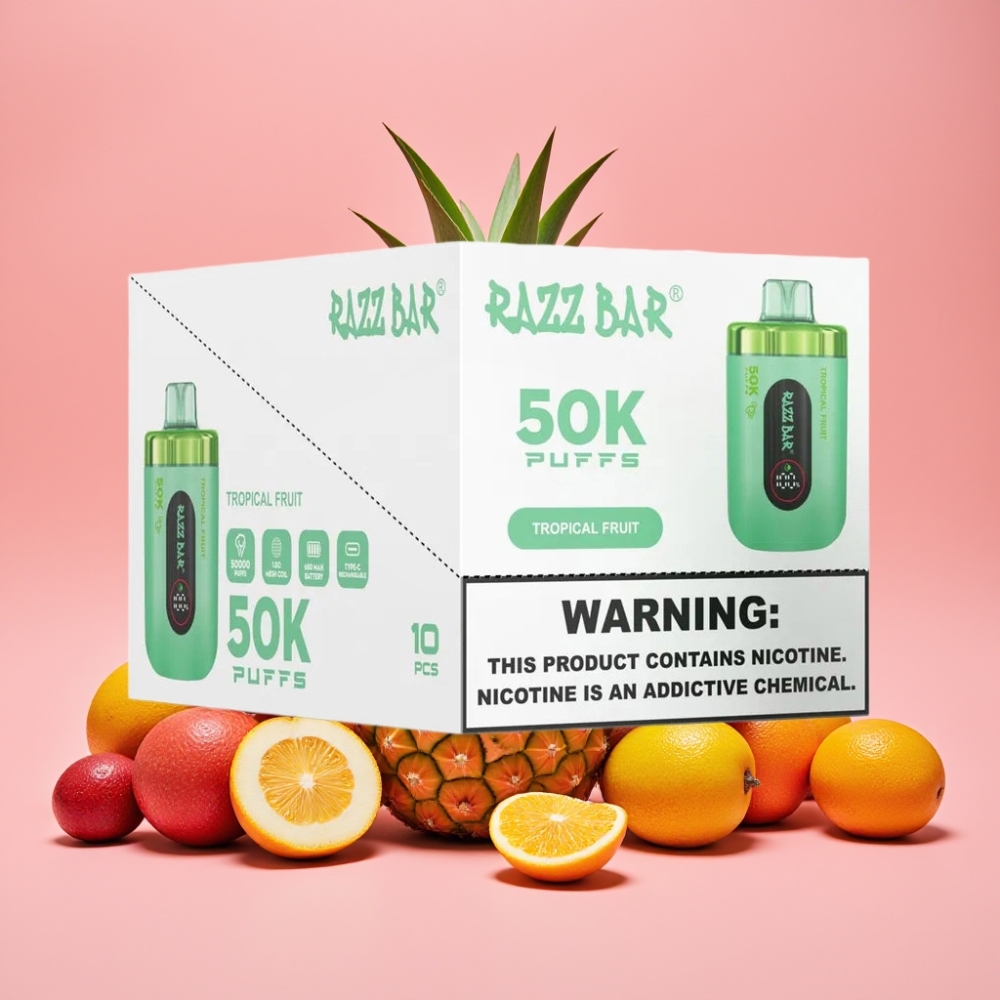 Razz Bar 50K Puffs Disposable Vape Tropsko Sadje, 50000 Puffov, 2% Nikotina
