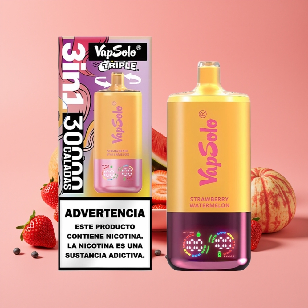 VapSolo Triple 30000 Puffs Jagoda Lubenica & Limona Breskeva 40ml 20/50mg/ml Type-C
