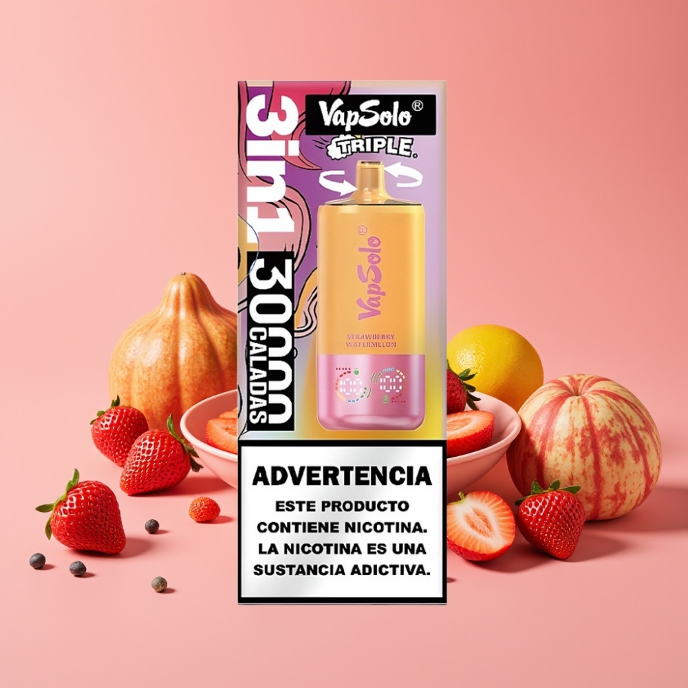 VapSolo Triple 30000 Puffs Jagoda Lubenica & Limona Breskeva 40ml 20/50mg/ml Type-C