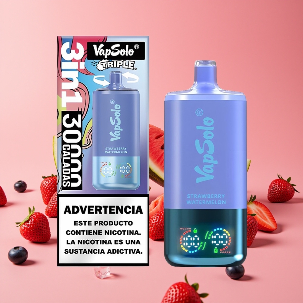 VapSolo Triple 30000 Puffs Jagoda Lubenika & Borovnica Led 40ml 20/50mg/ml Type-C