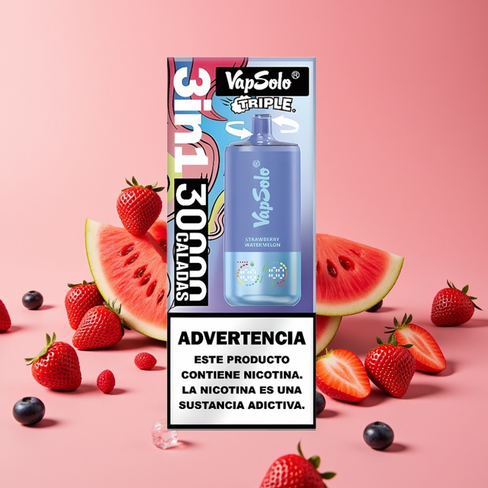 VapSolo Triple 30000 Puffs Jagoda Lubenika & Borovnica Led 40ml 20/50mg/ml Type-C