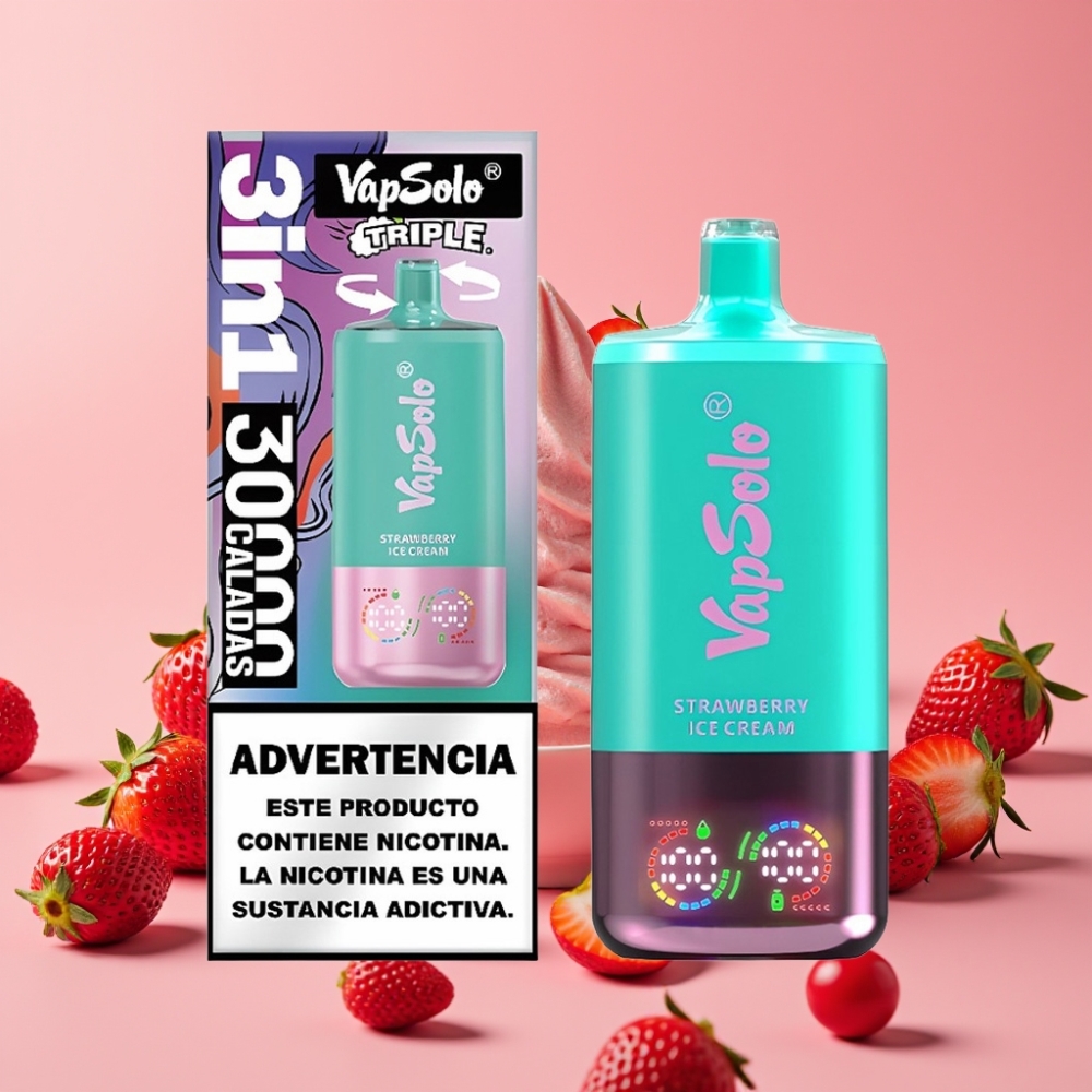 VapSolo Triple 30000 Puffs Jagodna Sladoled, 40ml, 20/50 mg/ml, Type-C