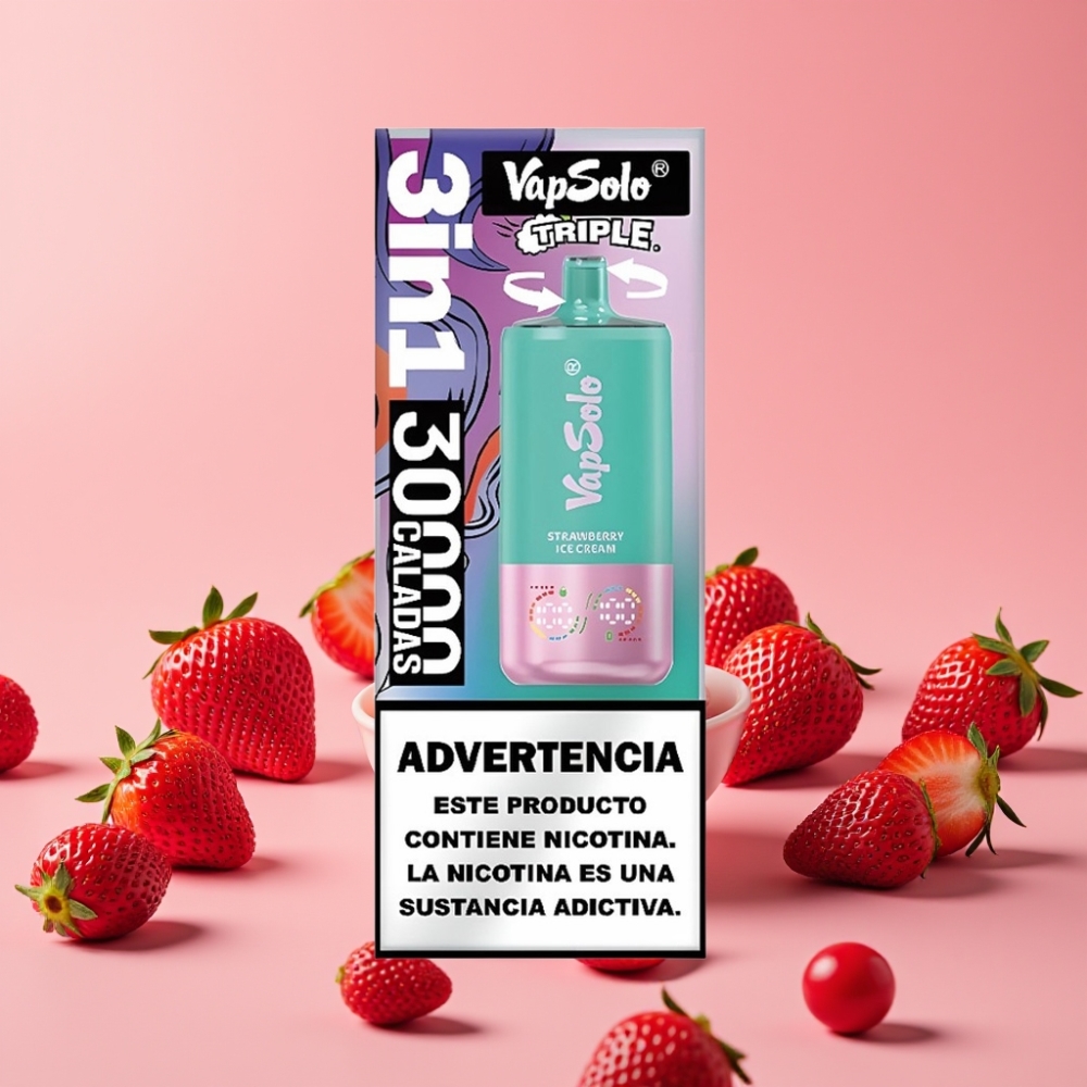 VapSolo Triple 30000 Puffs Jagodna Sladoled, 40ml, 20/50 mg/ml, Type-C