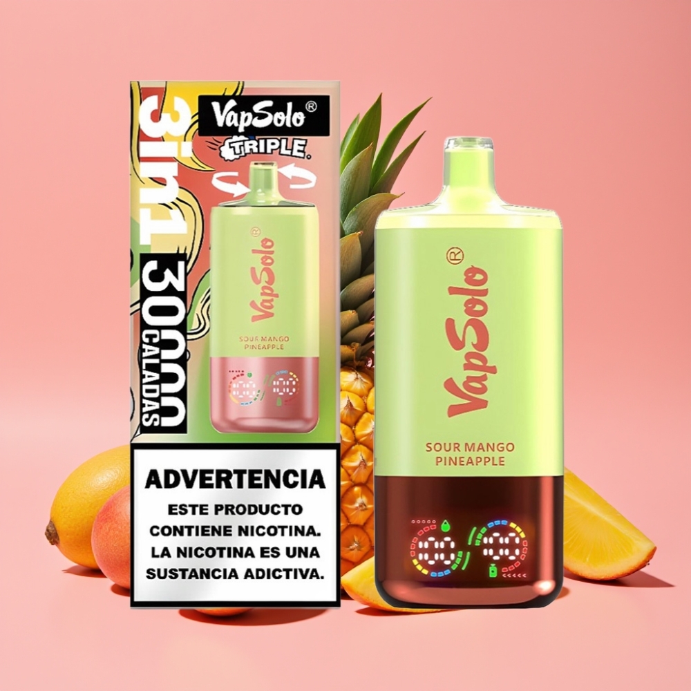 VapSolo Triple 30000 Puffs Kislo Mango Ananas, 40ml, 20/50 mg/ml, Type-C