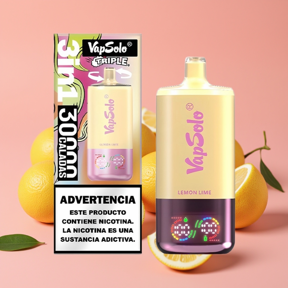 VapSolo Triple 30000 Puffs Limeta Lemon 40ml 20/50 mg/ml Type-C 3 rezervoarji