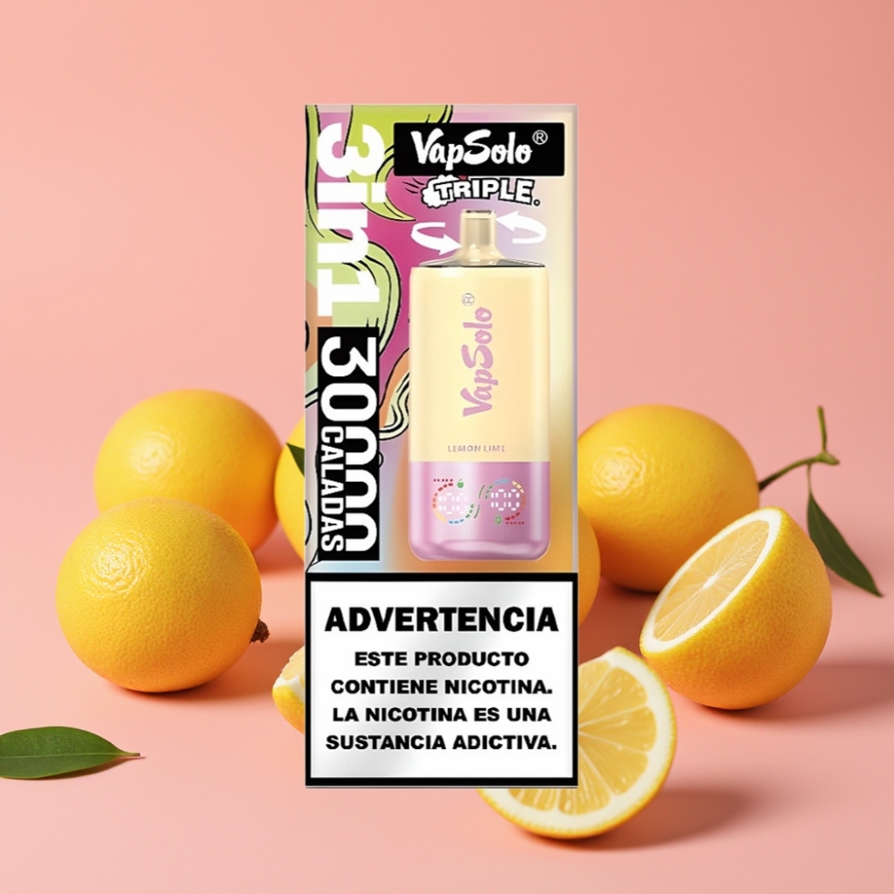 VapSolo Triple 30000 Puffs Limeta Lemon 40ml 20/50 mg/ml Type-C 3 rezervoarji