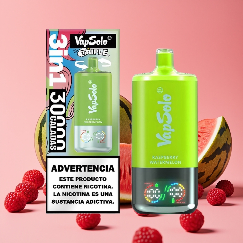 VapSolo Triple 30000 Puffs Malina Lubenica 40ml 20/50mg/ml Type-C