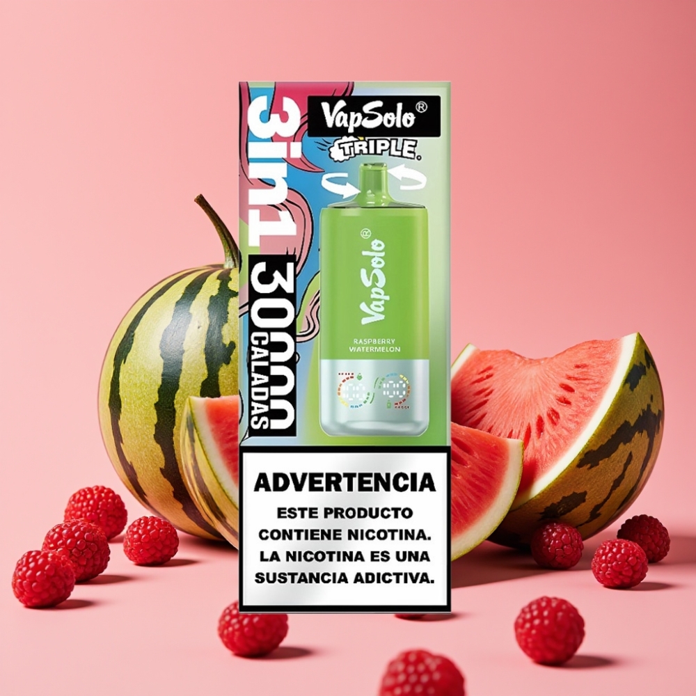 VapSolo Triple 30000 Puffs Malina Lubenica 40ml 20/50mg/ml Type-C