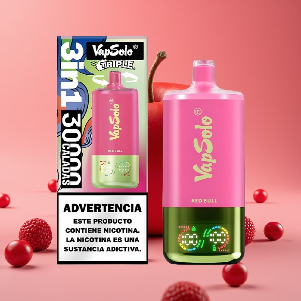 VapSolo Triple 30000 Pufi Red Bull, 40ml, 20/50 mg/ml, 3 rezervoarji, Type-C