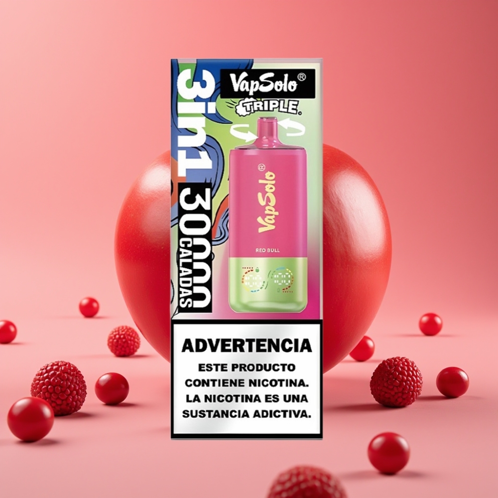 VapSolo Triple 30000 Pufi Red Bull, 40ml, 20/50 mg/ml, 3 rezervoarji, Type-C