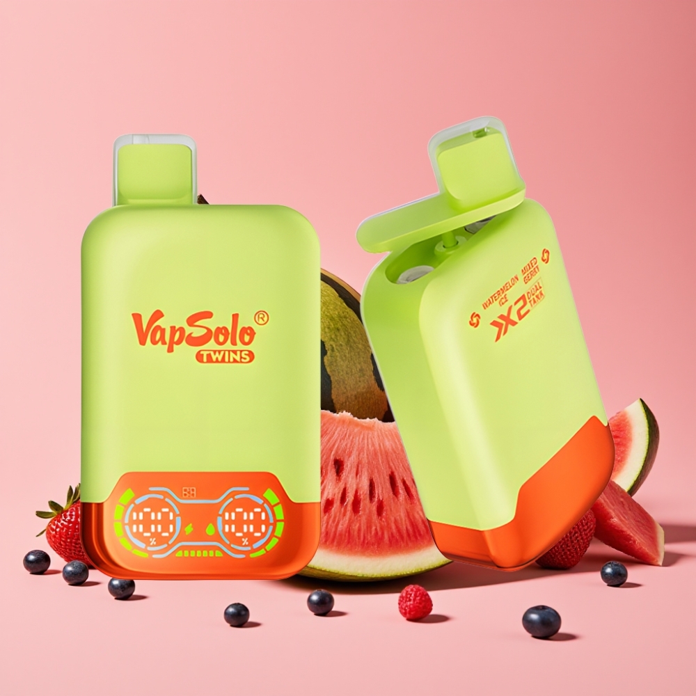 Vapsolo Twins 20000 Puffs Disposable Vape Lubenica Led & Mešane Jagode, 40 ml, 20mg/ml, Type-C