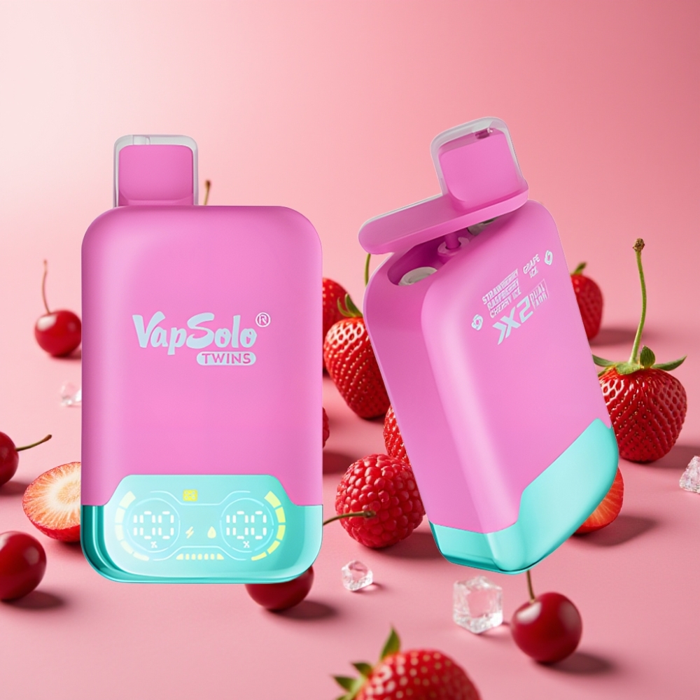 Vapsolo Twins 20000 Puffs Jagoda Malina Češnja Led & Grozdje Led, 40 ml, 20mg/ml
