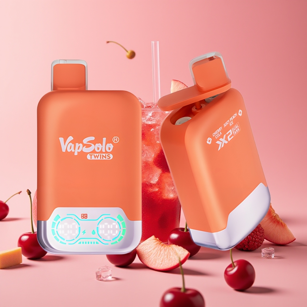 Vapsolo Twins 20000 Puffs Češnjeva Kola & Sočen Sladoledni Breskev 40ml, 20mg/ml, Type-C