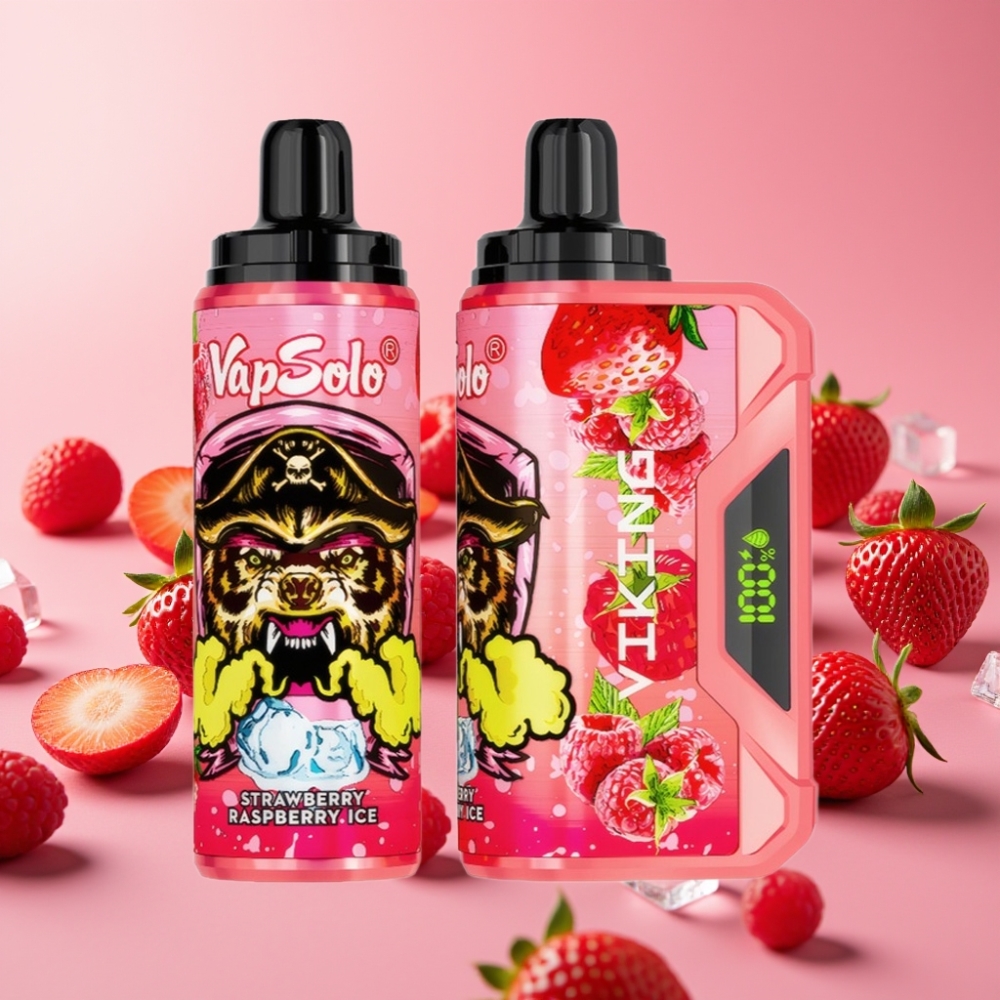 VapSolo VIKING 12000 Puffov Enkratna E-cigareta Jagoda Malina Led 22ml 20/50 mg/ml