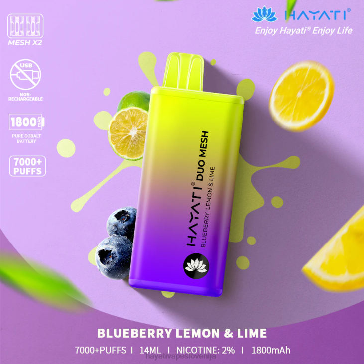 Hayati vape liquid - Hayati Duo Mesh za enkratno uporabo borovnica limona & limeta NNNF165