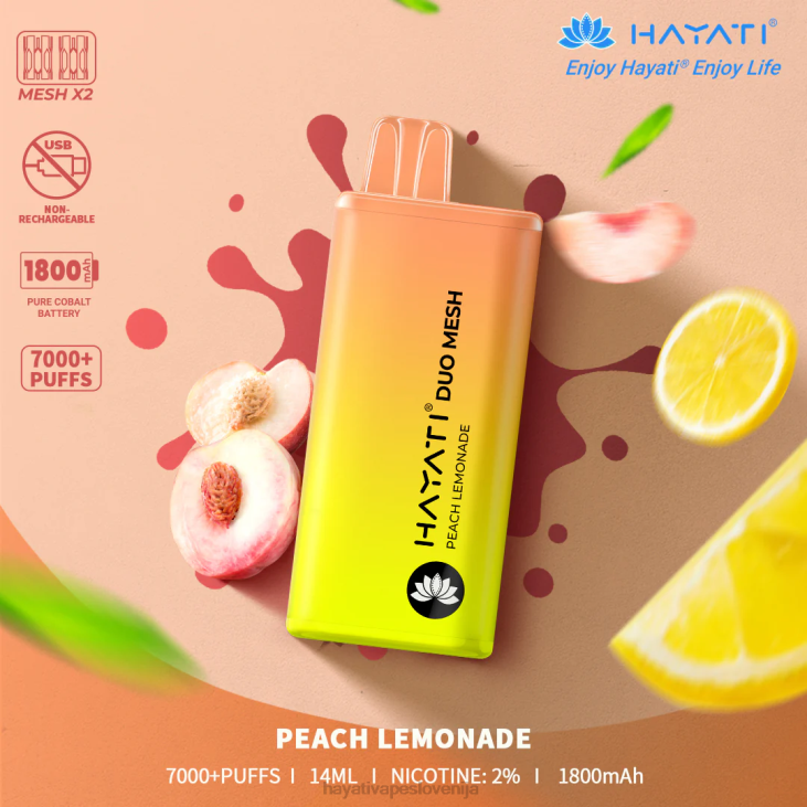 Hayati vape liquid - Hayati Duo Mesh za enkratno uporabo breskova limonada NNNF175