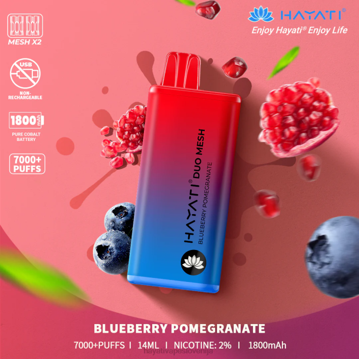 Hayati vape near me - Hayati Duo Mesh za enkratno uporabo borovničevo granatno jabolko NNNF186