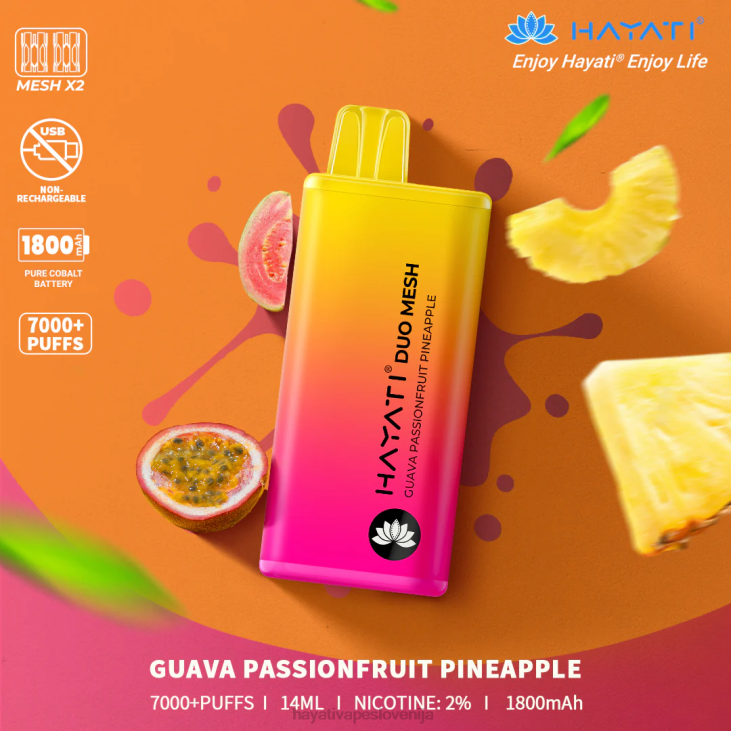 Hayati vapes wholesale - Hayati Duo Mesh za enkratno uporabo guava pasijonka ananas NNNF170