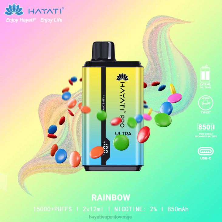 Hayati flavour list - Hayati Pro Ultra za enkratno uporabo 15000 vpihov mavrica NNNF209