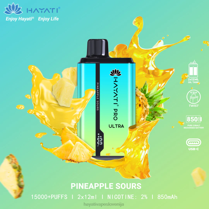 Hayati vape Slovenija - Hayati Pro Ultra za enkratno uporabo 15000 vpihov ananasove kislice NNNF223