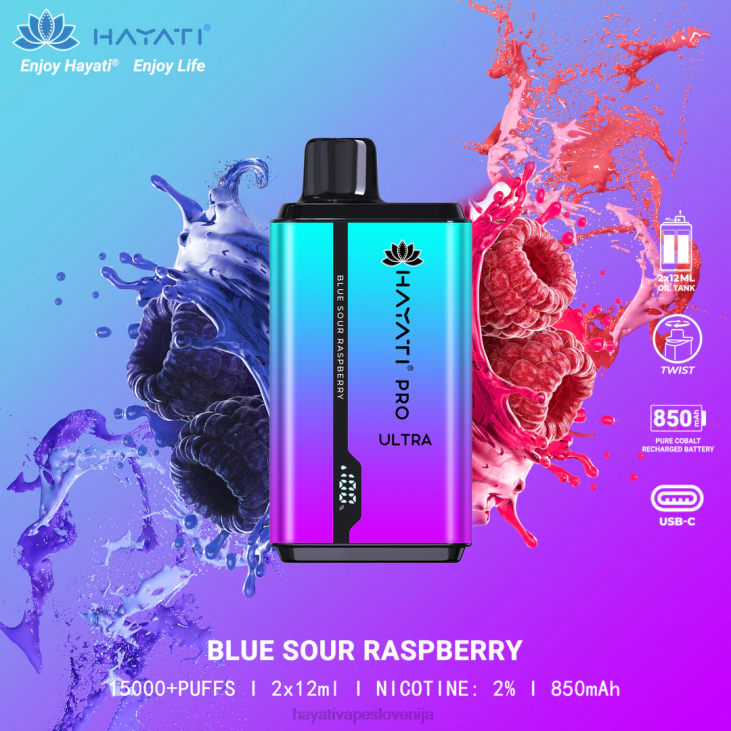 Hayati vape liquid - Hayati Pro Ultra za enkratno uporabo 15000 vpihov modra kisla malina NNNF195